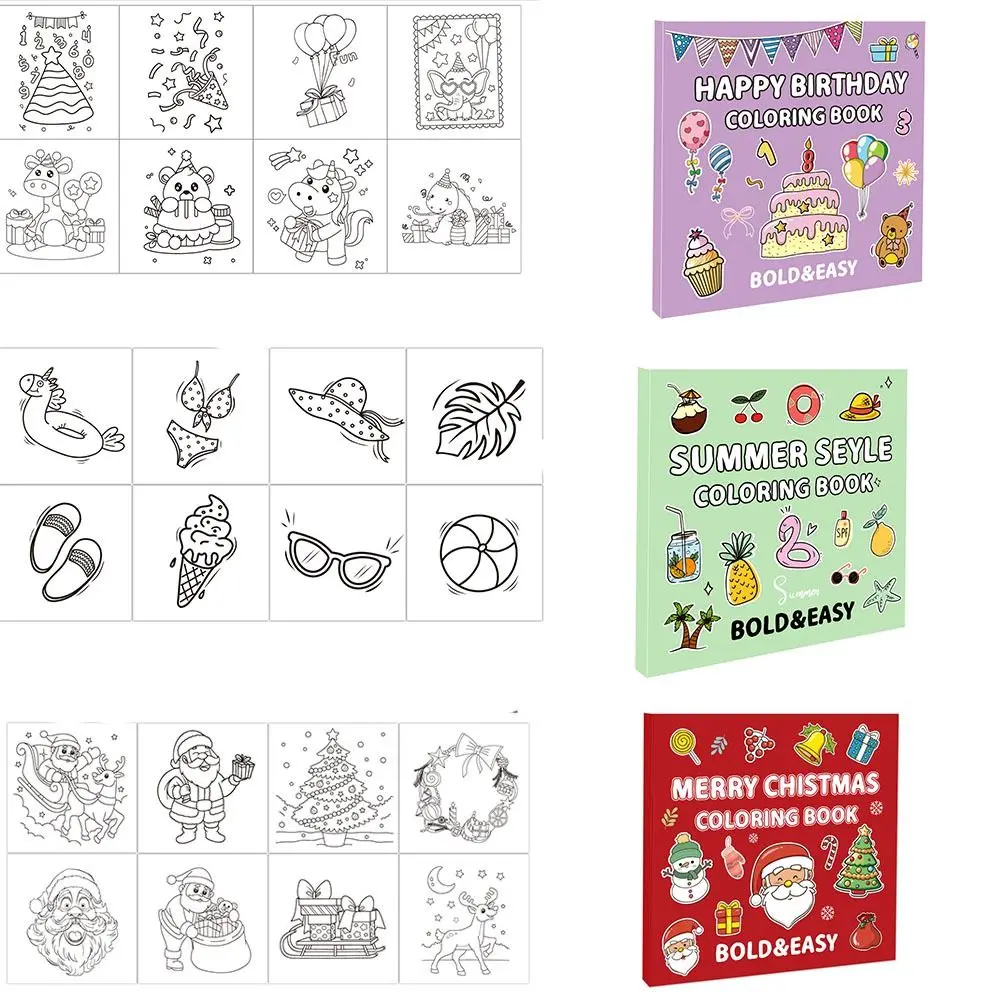 Handmade Happy Birthday Coloring Book Creative Safe-to-Use Watercolor Painting Book DIY Educational Filling Color Book Children