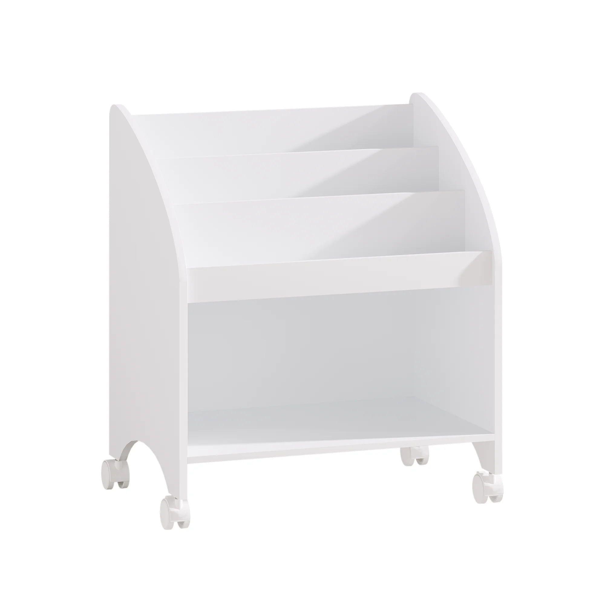 Kids Bookshelf with Wheels, 3-Tier Front Display Bookcase, MDF Rolling Book Organizer with 360° Lockable Casters, Children Storage Shelf for Nursery Bedroom Playroom