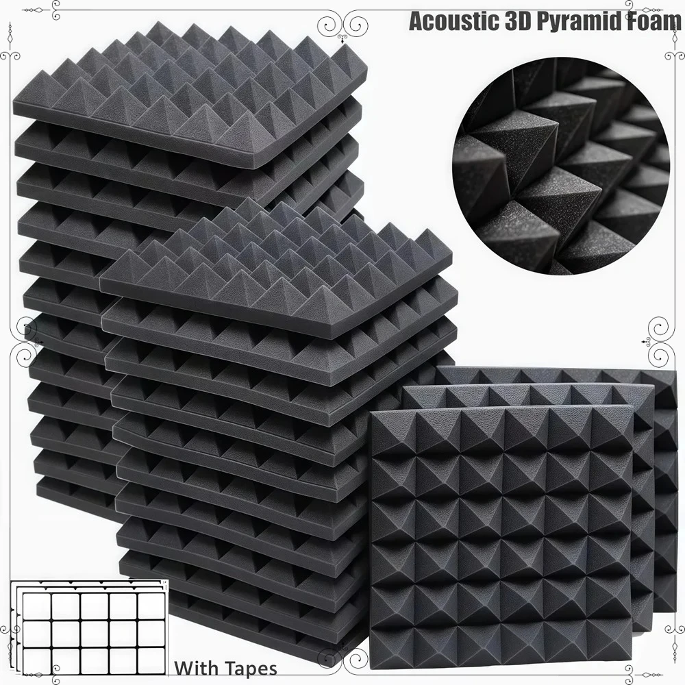 

12PCS 30x30x5cm Studio Acoustic Foam Panels Sound Absorbing Treatment High Density Soundproof Wall Foam Sponge Pad with Tapes