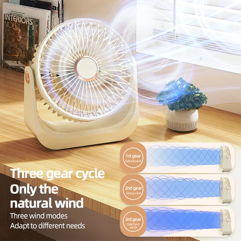 Desk Fan Portable Three-Speed Fan 90° Adjustable Cooling Fan Mute USB Charge Quiet Fans Suitable For Home Desk Office