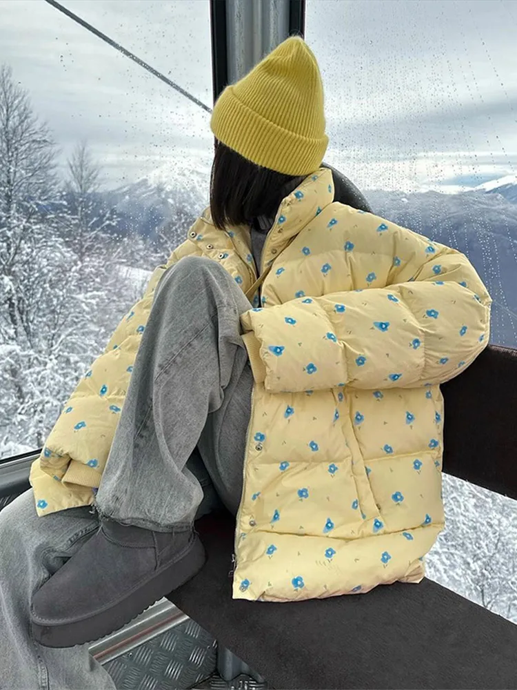 

Casual Printed Women's Padded Jacket Loose Hooded Pocket Warm Thick Coats Lady 2025 Autumn Winter Female Street Coat New