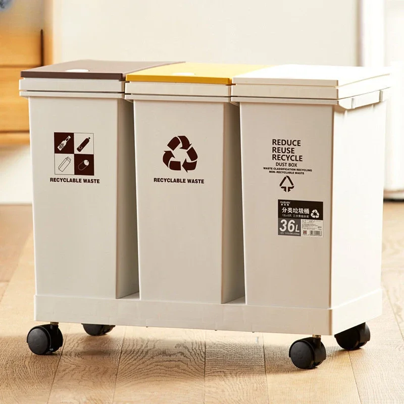 

40/60L Trash Can Kitchen Sorting Recycling Push Type Wastebasket Dry and Wet Separation WITH Wheel Big Household Dustbin