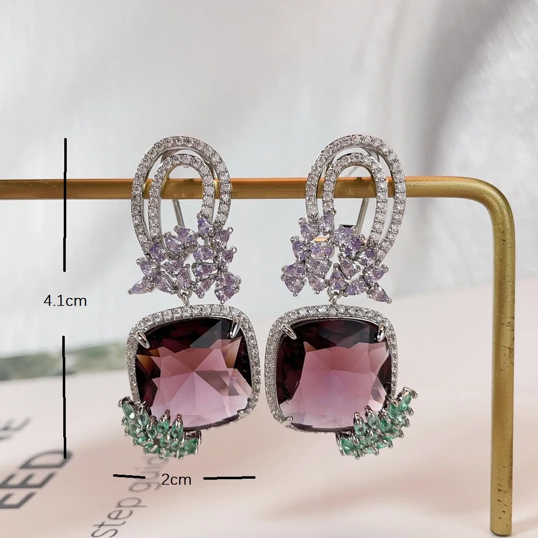 Bilincolor Elegant Flower Shaped Zircon Dangle Earrings for Ladies