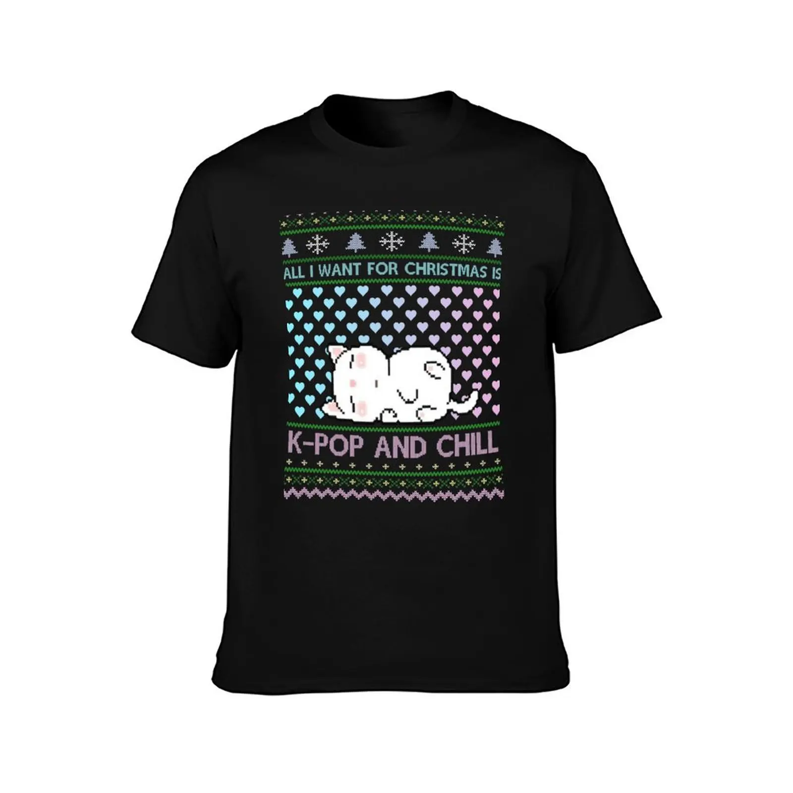 KPOP AND CHILL - SARANGHAE I LOVE YOU K-POP K-DRAMA Ugly Christmas Sweater with Cute KAWAII Cat Cats and Heart Hearts Pa T-Shirt