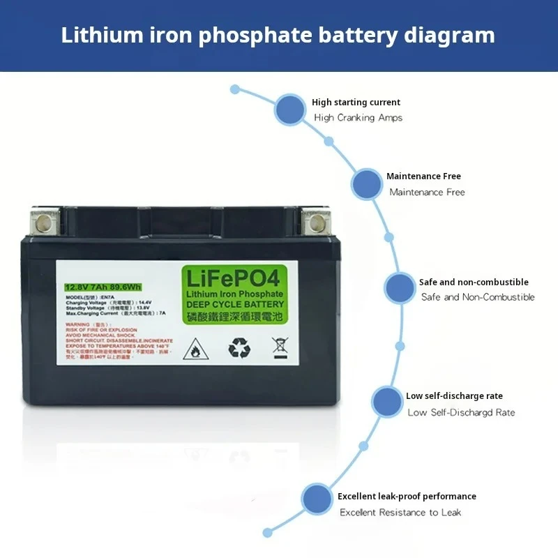 오토바이 배터리 ATV UTV LiFePO4 스쿠터 스타터 300A-400A 내장형 BMS 리튬 배터리 전압 보호 12.8V 7Ah 9Ah