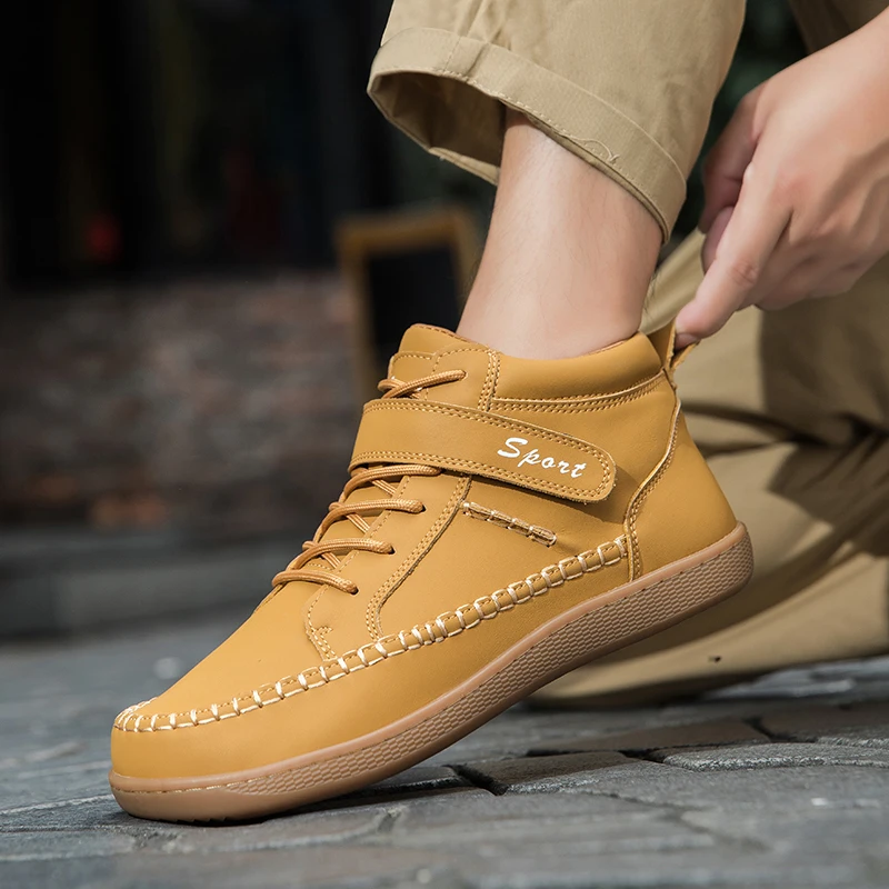Nuevas botas de cuero para hombre, ideales para actividades al aire libre, con diseño minimalista, perfectas para senderismo, con suela plana, puntera ancha, estilo botines para caminar descalzo, y zapatillas deportivas para hombre, ideales para el invierno.