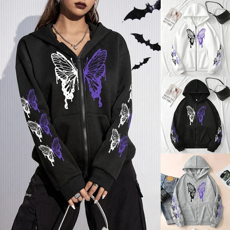Women's Zipper Cardigan Hooded Sweatshirt Fashion Quality Sport Casual Printing Outfits Jogging Top Clothing Lady Versatile Coat