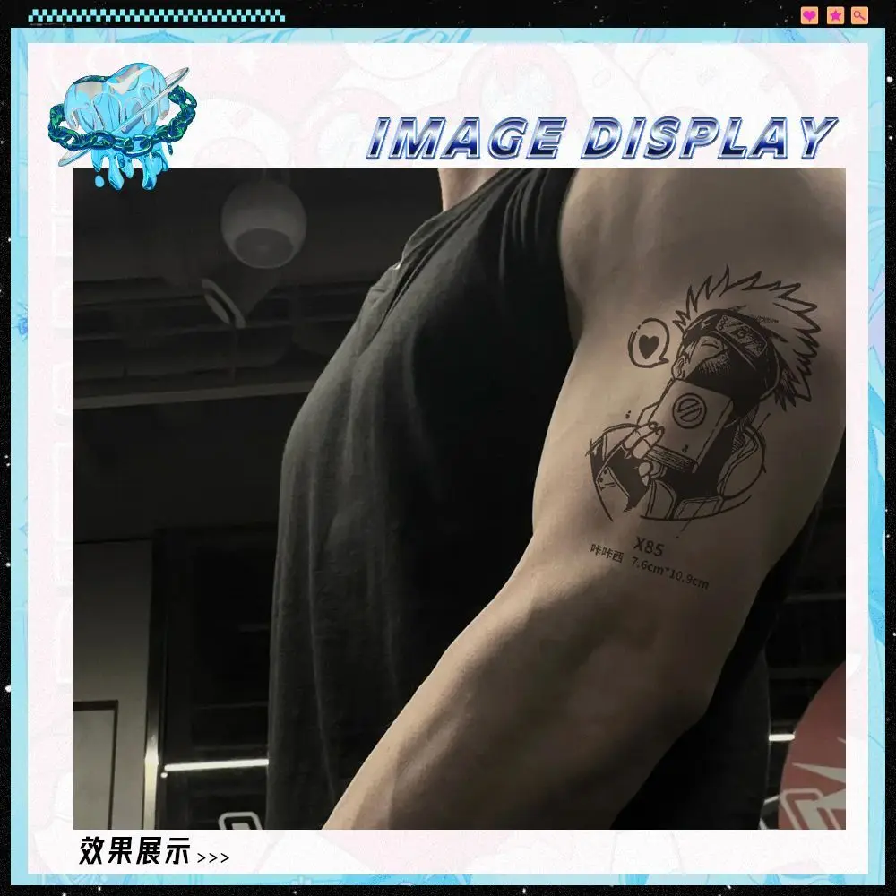 Pegatinas de tatuaje de Naruto Sasuke, pegatinas de transferencia de hierbas de Anime, arte corporal para adultos, tatuaje falso duradero sin fallos para brazo, regalos de juguete