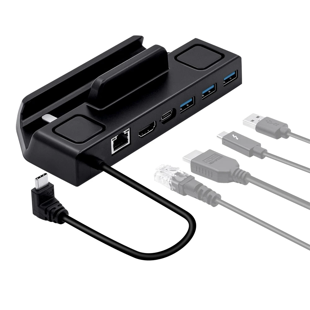 Dock Station de Carregamento Rápido, 6 em 1, 4K, Porta LAN RJ45, Tipo-C, Steam Deck, Nintendo Switch, OLED, ROG, ALLY, Consola de Jogos, Preto