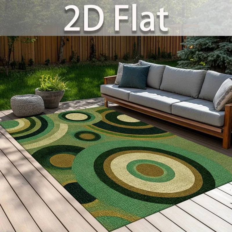 Concentric Rings Rug Abstract Retro Green Printed Home Carpet Soft Non-Slip Flannel Floor Mat Geometric Decor