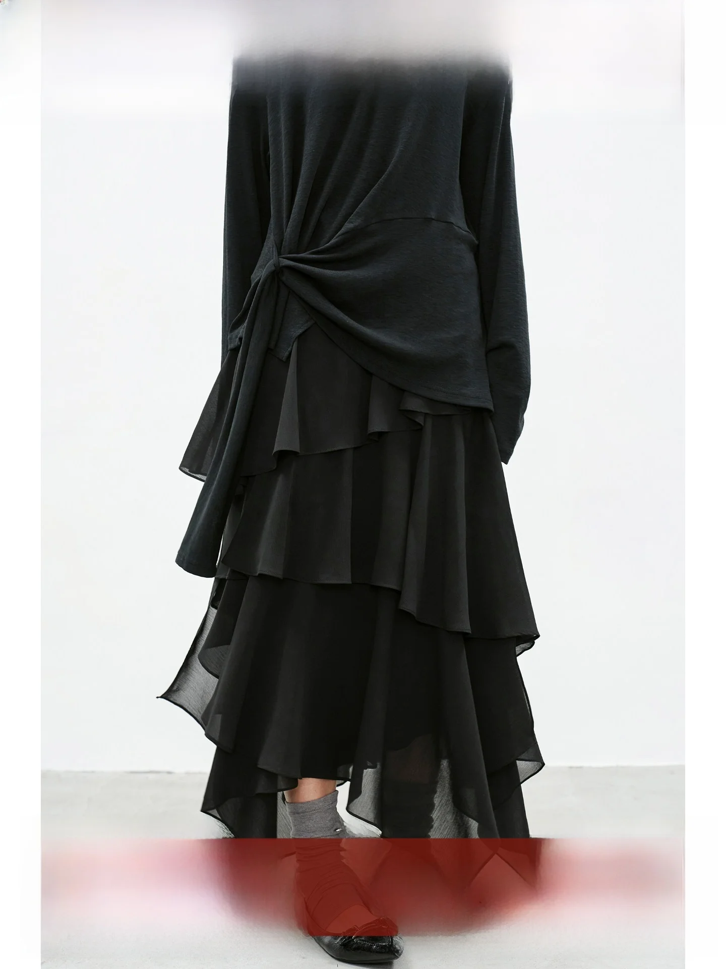 

EIGHTHMONTH Casual Bla Asymmetrical High Waist Skirt Women's Draped Slimming A-Line Skirt Cake Skirt Sle Loose Fit