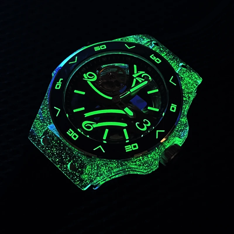 HANBORO Men Automatic Watch Luxury Mechanical Wristwatch Luminous Waterproof Skeleton Acrylic Case Carbon Fibre / Ceramic Bezel