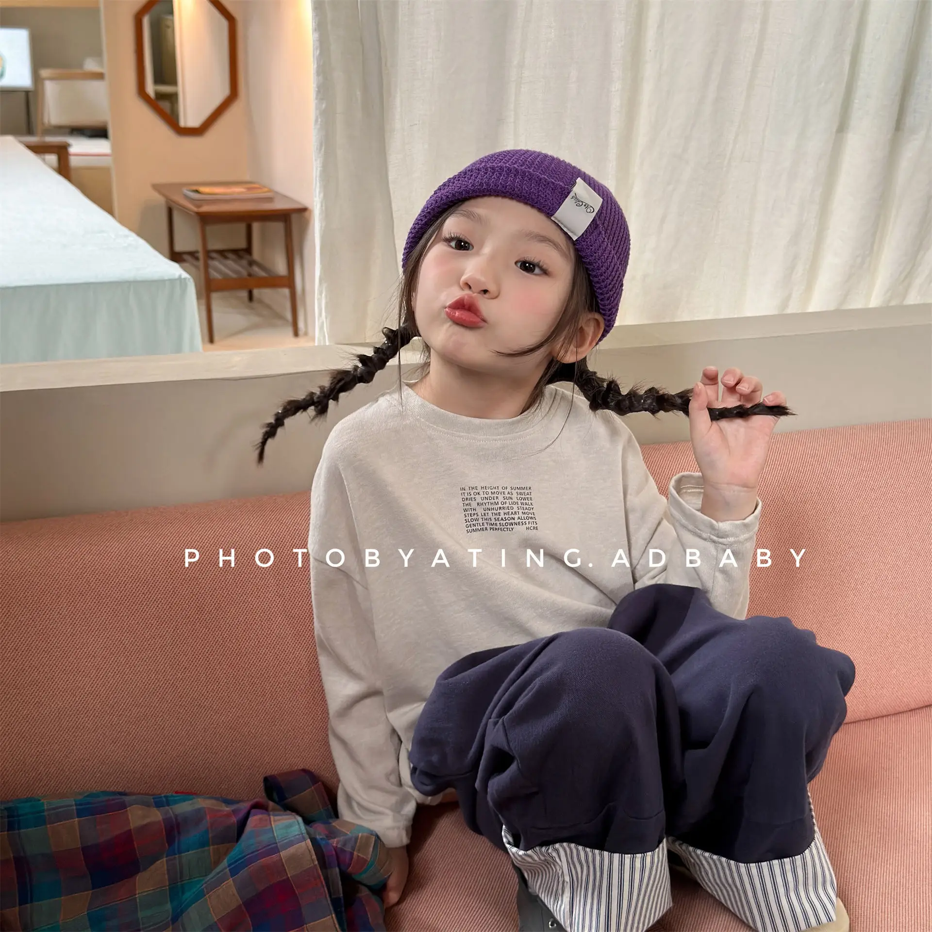 2026 Fall Kids Loose Letter Print T-Shirt | Unisex Long Sleeve Cotton Casual Top 1-6Y
