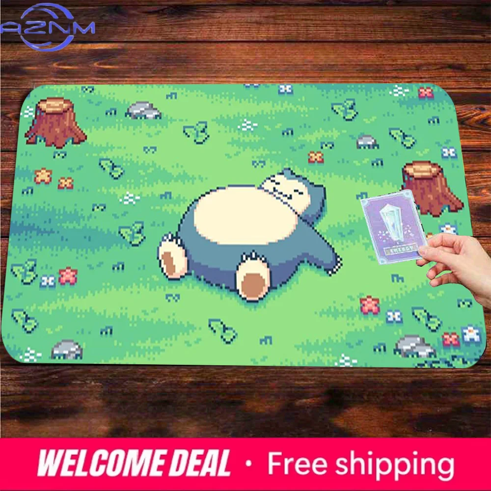 Pixel Art Snorlax Relaxing Grass TCG Gaming Desk Mat