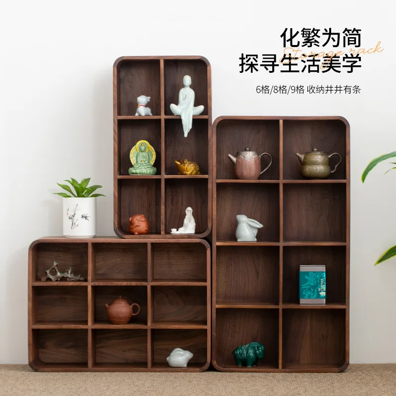 Solid Wood Living Room Tea Room Antique Rack, Tea Set Countertop Treasure Pavilion Tea Cup Floor-standing Storage Rack
