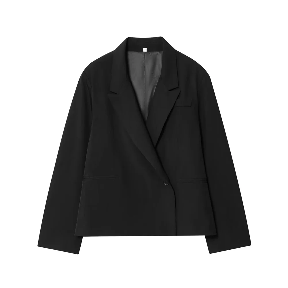 

New Women's Fashion Mat Shoulder Accessories Short Collar Long Sleeve Double breasted Suit Coat