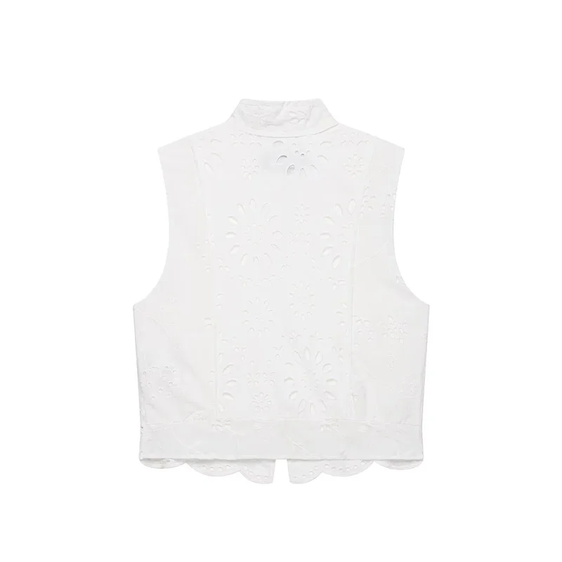 Guobioziy Women's Vest 2026 Summer New White Sleeveless Embroidered Hollow Out Button Decor Vest Stylish and Trendy