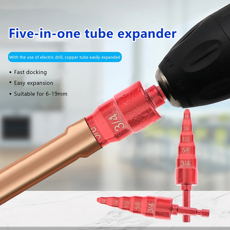 *TS 5In1 Air Conditioner Copper Pipe Expander Swaging Drill Bit Set Swage Tube Expander Soft Copper Tubing Tools