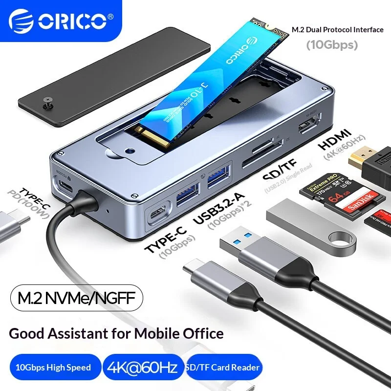 ORICO M.2 NVMe SATA Dual Protocol Docking Station USB 3.2 Portable Hub Enclosure