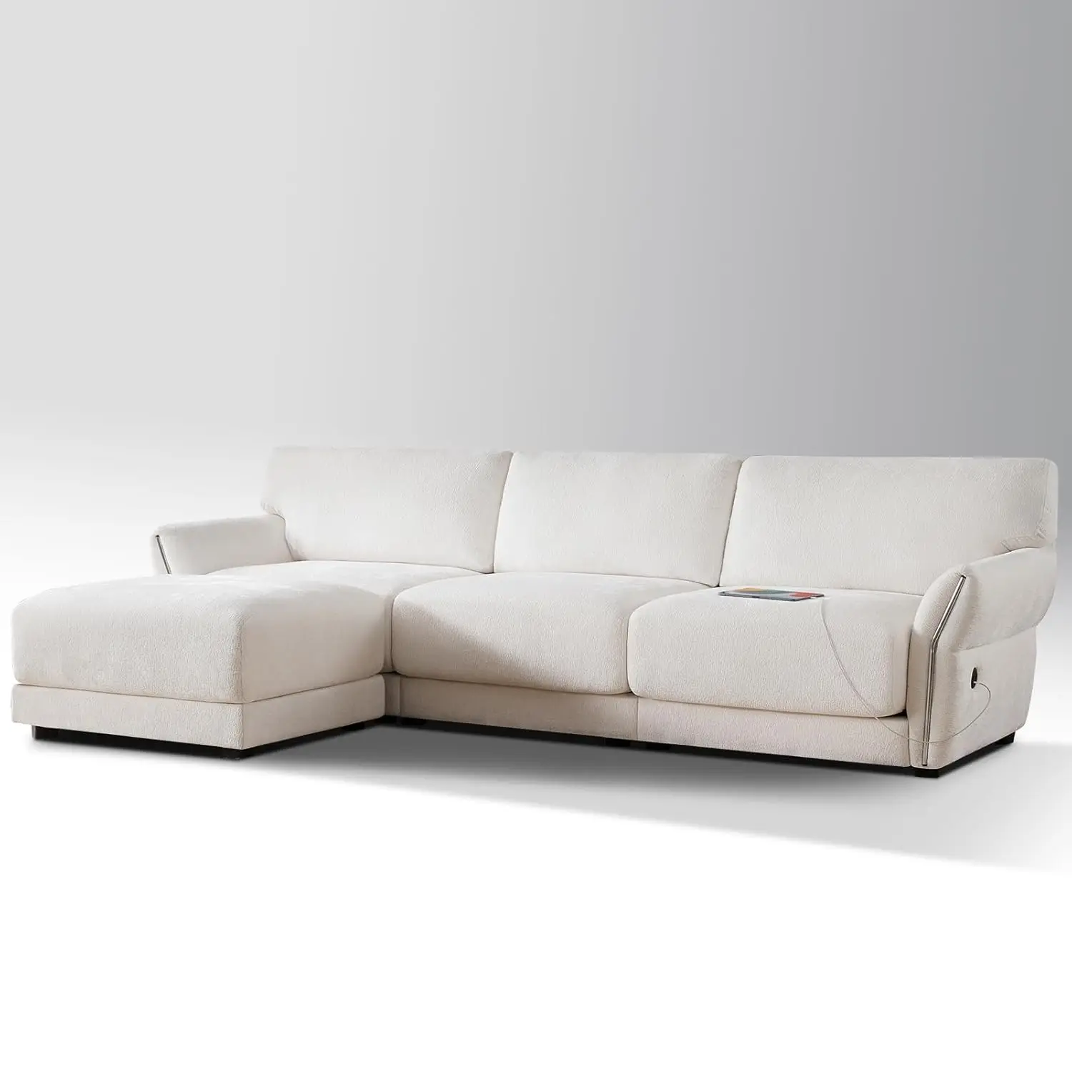 

Офисный диван, модульный угловой диван-секция для зоны ожидания длиной 110 дюймов с портами USB и Type-C для зарядки, белый шенилл, на заказ