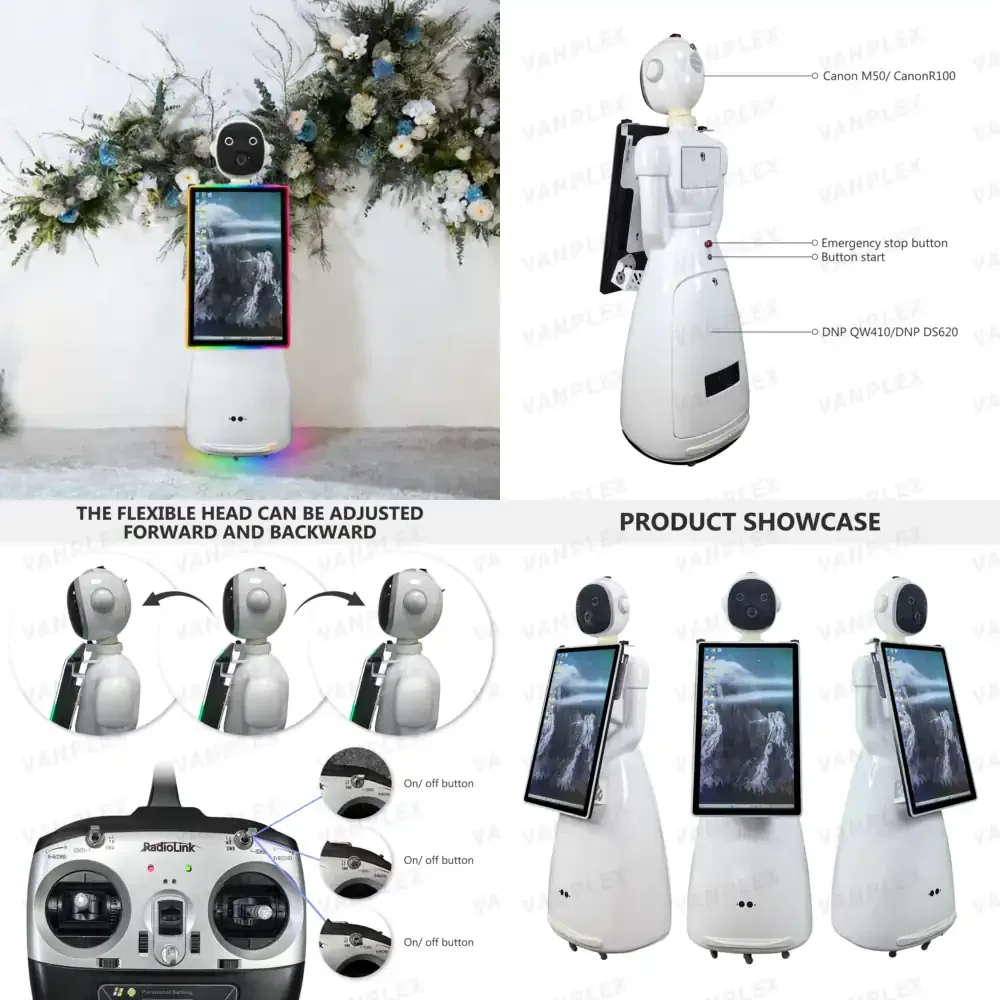 Interactive Robotic Arm Instant Print Photo Booth with Auto Tracking Adjustable Angle Remote Control RGB Lighting and Wi Fi
