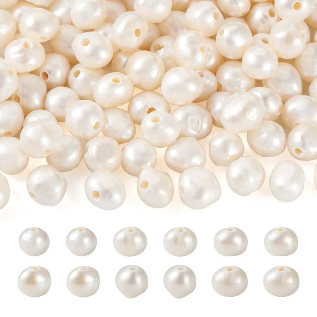 100Pcs 7~8mm Two Sides Polished Seashell Color Natural Cultured Freshwater Pearl Beads for Bracelet Necklace Jewelry Making