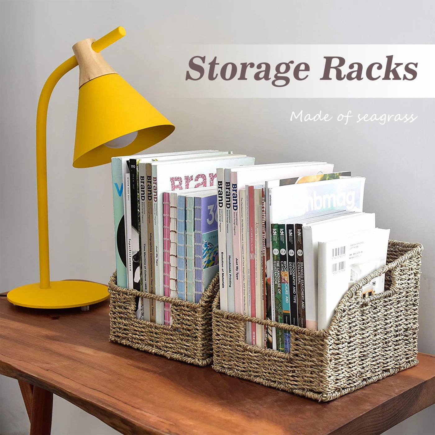 

Home Office Desk Storage Racks Seagrass Bookshelf Snacks Magazine Holder Wicker Baskets Hand Woven Baskets Organizer Table Decor