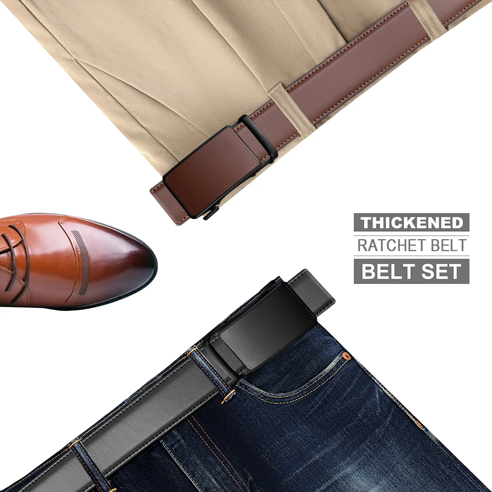 Herren-Gürtel aus Echtem Leder mit Legierungsschnalle, Ratschengürtel, Designer-Gürtel für Männer, Automatikgürtel – Detail 4