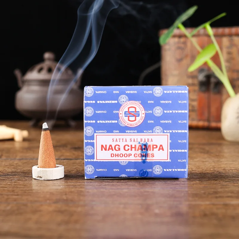Indian Satya Dhoop Cones Incense, Natural Herbal Incense, Nag Champa Sandalwood, Indoor Purifying Calming incense, 12 Boxes