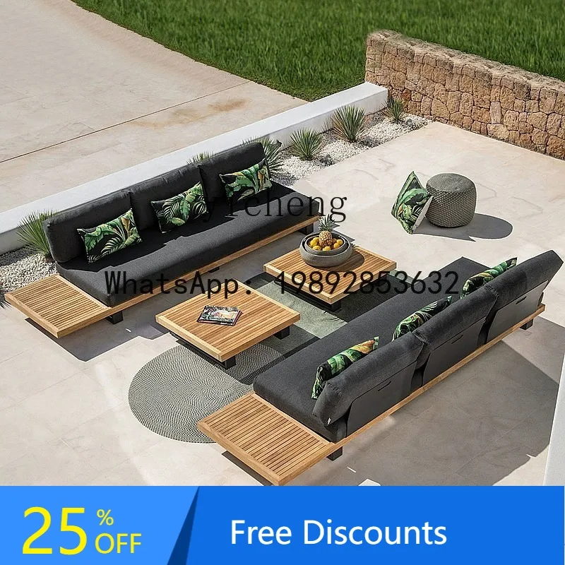 

LYY outdoor teak sofa courtyard waterproof and sunscreen open-air villa hotel balcony preservative wood furniture combination