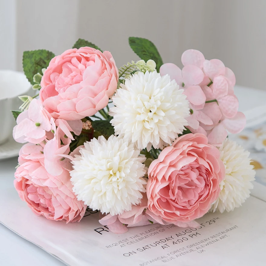 

1pc Artificial Flowers 32Cm Silk Peony Wedding Hydrangea Bouquet Festival Garland Decor Vase Home Room Yard Scrapbook Diy Gift