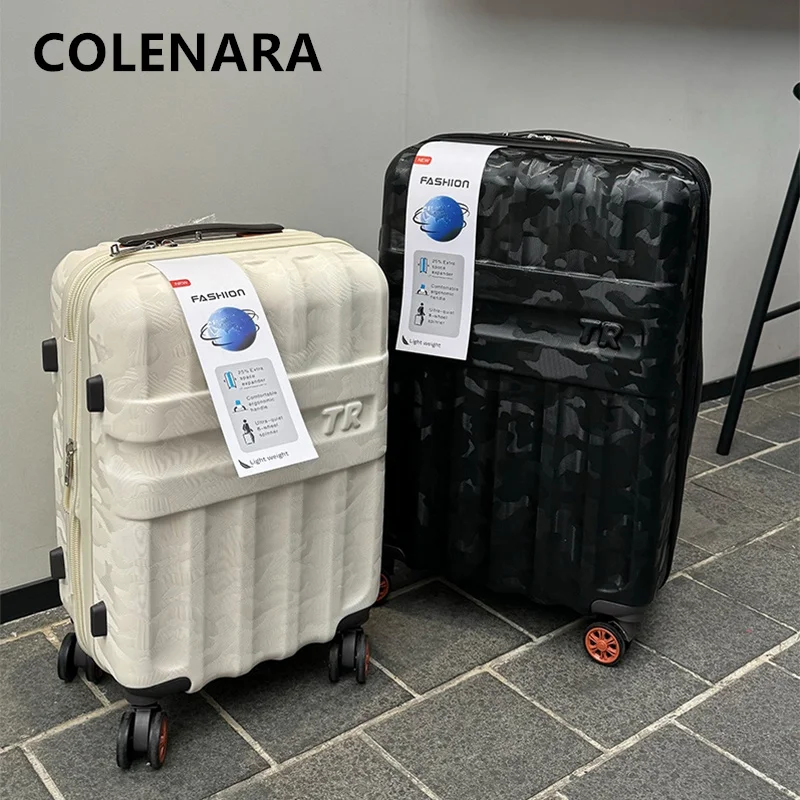 COLENARA الأمتعة حقيبة سفر ABS + PC صندوق الصعود 20 "24" 28 بوصة سعة كبيرة حقيبة تروللي بعجلات المرأة حقيبة عجلة عالمية