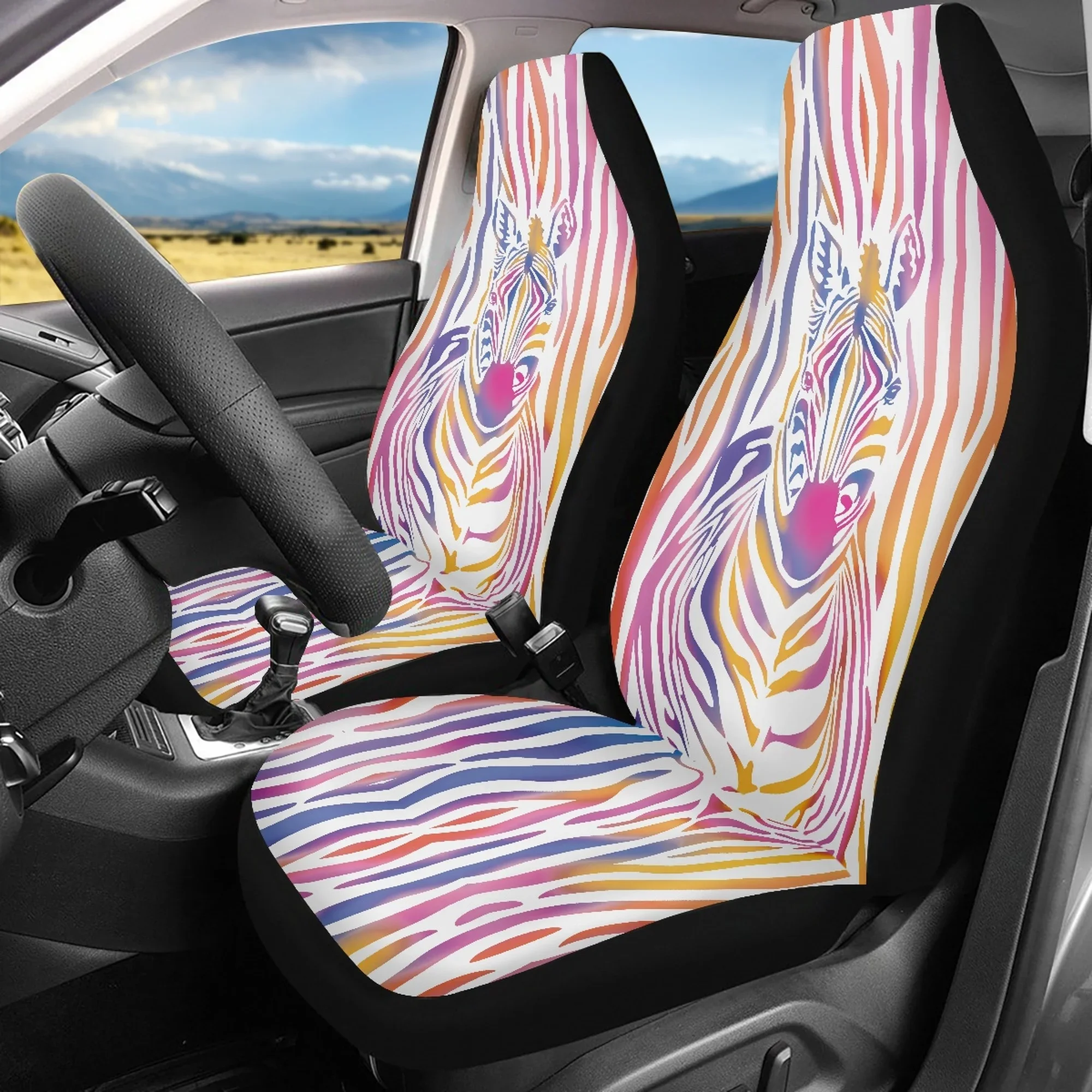 Auto Interior Seat Covers Simple Personality Zebra Pattern Usefully Flexible Elastic Band Vehicle Protective Cushion