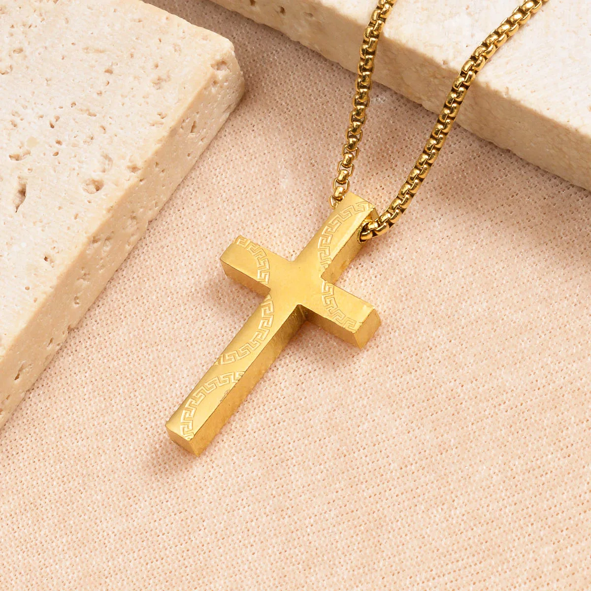 Luxury 24K 9999 Pure Gold real gold Women's three-dimensional solid cross pattern pendant personalized necklace