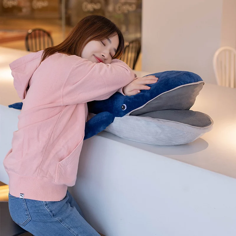45-140CM New Giant Size Blue Whale with Mouth Opened Plush Toy Sea Fish Doll Stuffed Soft Pillow Birthday Gift