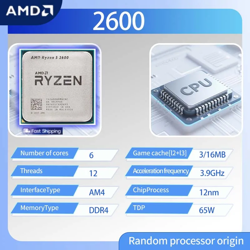 AMD Ryzen 5 CPU 2600 R5 2600 3,4 GHz--3,9 GHz 6 núcleos 12 hilos 65W CPU procesador Socket AM4 CPU