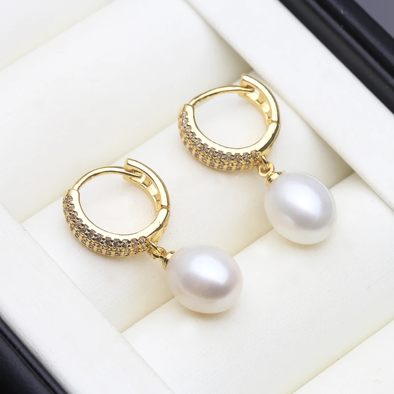 

18k Gold Plated Natural Freshwater Pearl Earring For Women,New Silver 925 Hoop Earrings Original Mother Anniversary Gift