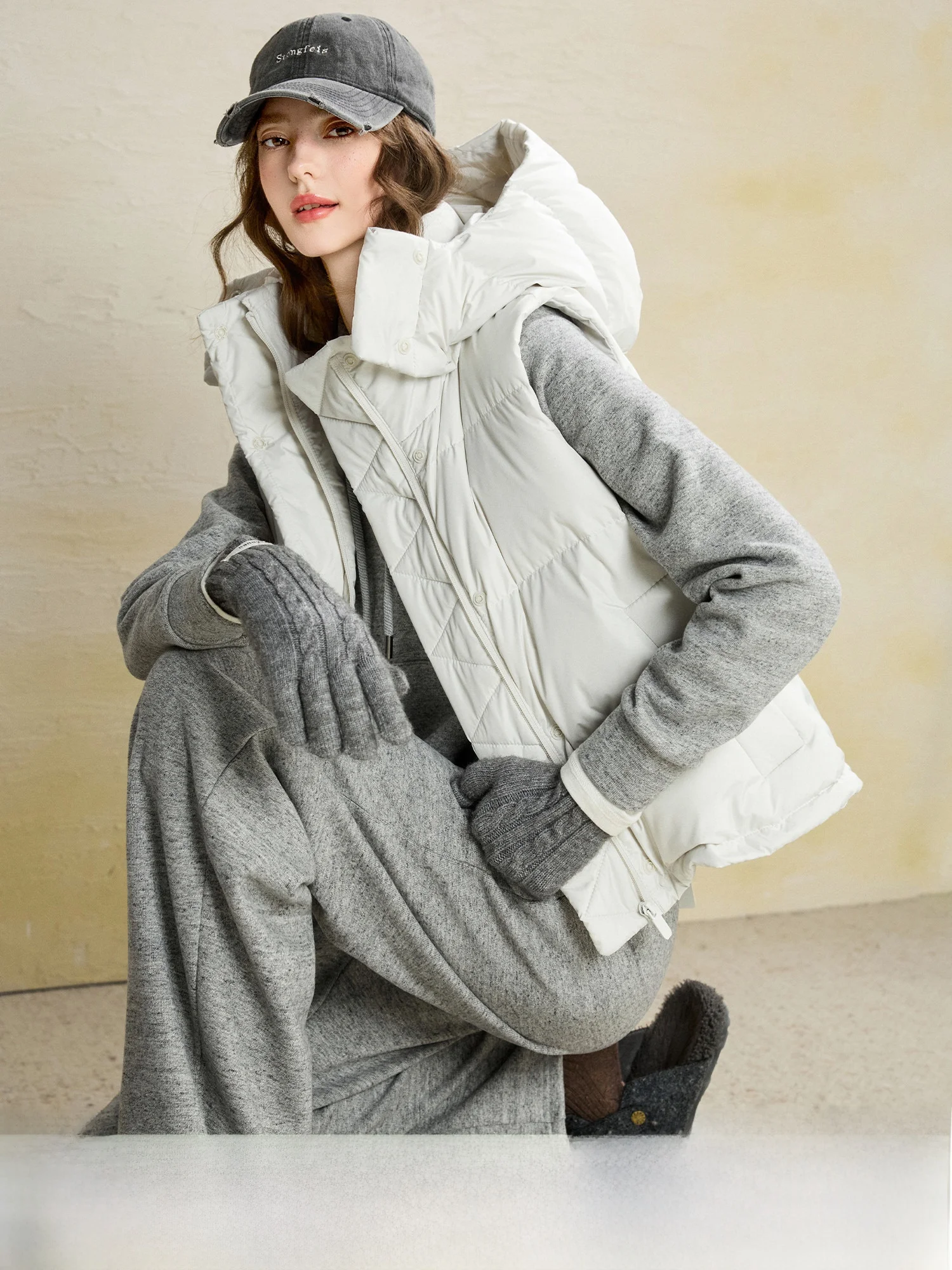 

High Puffin Du down Jaet Coat Women's Casual Sle Oversized Fit Warmth Hooded Vest Layering Outerwear Winter Faion