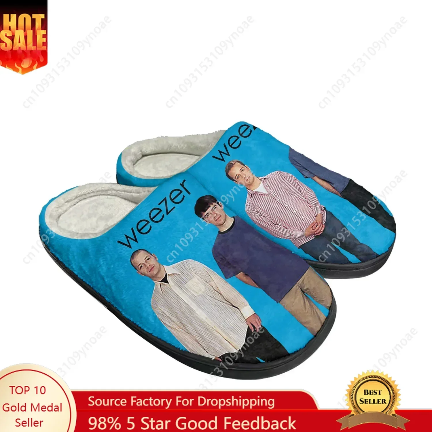 Weezer Pop Rock Band Zapatillas de algodón para el hogar Sandalias para hombre y mujer Dormitorio de felpa Zapato informal para mantener el calor Zapatilla térmica Negro