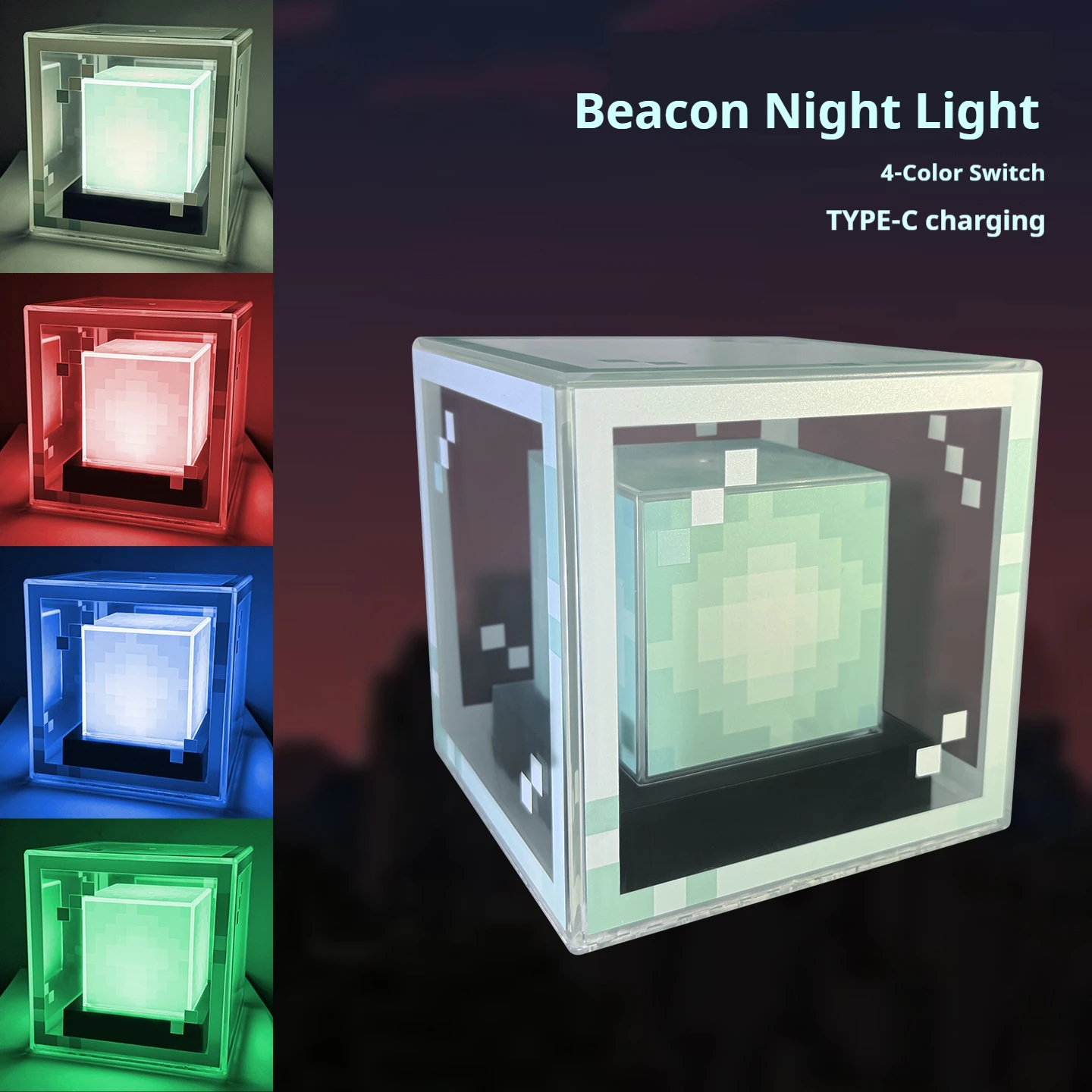 منارة نموذج لعبة 4 ضوء ليلي قابل لإعادة الشحن متغير اللون إبداعي بأربعة ألوان ديكور غرفة مضيئة مصباح جو ذاتي الصنع