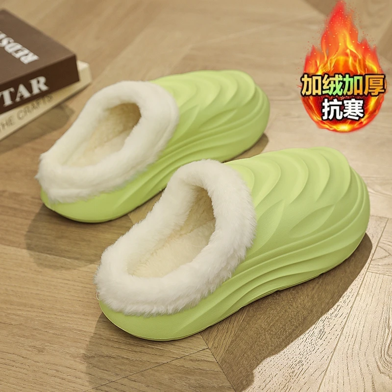 Winter Warm Furry Slippers Men Women Thick Platform Home Slipper Non‑Slip Plush Lined Indoor Outdoor Shoes 36‑47