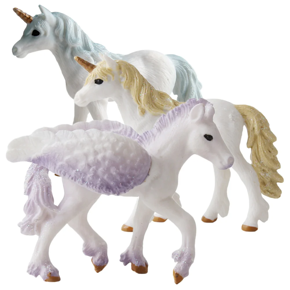 Figuras de unicornio de simulación realista, modelo de Animal simulado de plástico, modelo de unicornio Artificial, modelo de unicornio simulado, 3 uds.