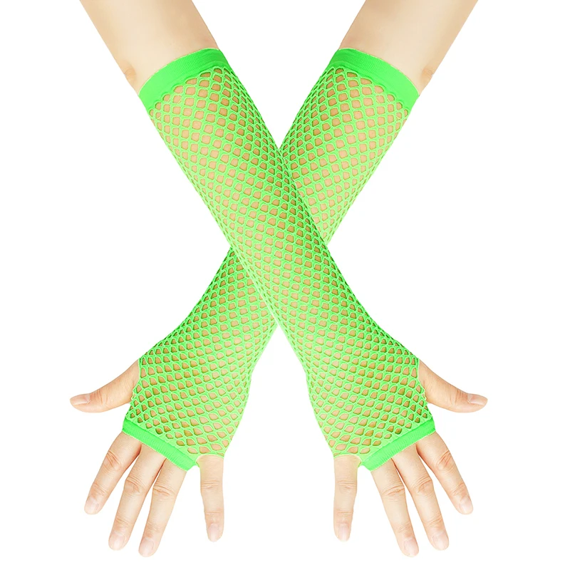 1Pair Women's Sexy Long Fishnet Gloves, Punk Rock Fingerless Mesh Gloves, Arm Warmer for Night Club Party