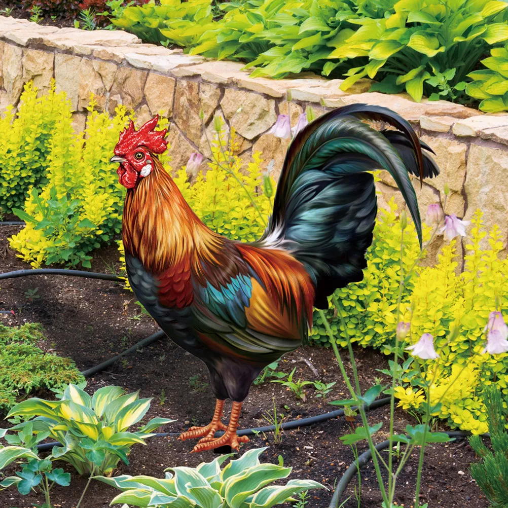 2Pcs Acrylic Chicken Stake Garden Ornament Realistic Hen Chick Design Pointed Tip for Easy Insertion Lawn Yard Garden Decor