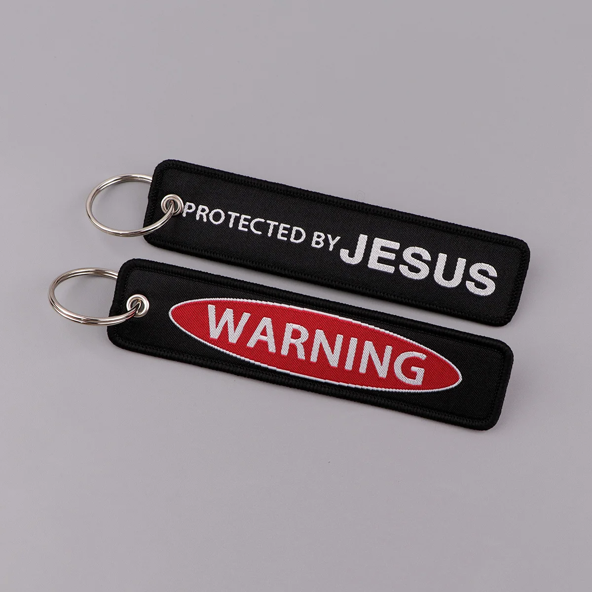 WARNING Embroidery Key Fobs JESUS Keychain For Motorcycles Cars Key Ring Key Holder Key Pendant Key Tags Chaveiro Jewelry Gift