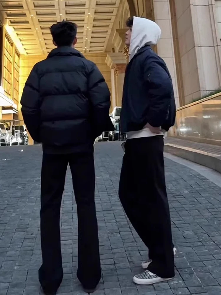 アメリカンスタイル ブラック ナイフエッジ フレア メンズパンツ 春秋 クリーンフィット ストレート ドレープパンツ クール カジュアル ロングパンツ