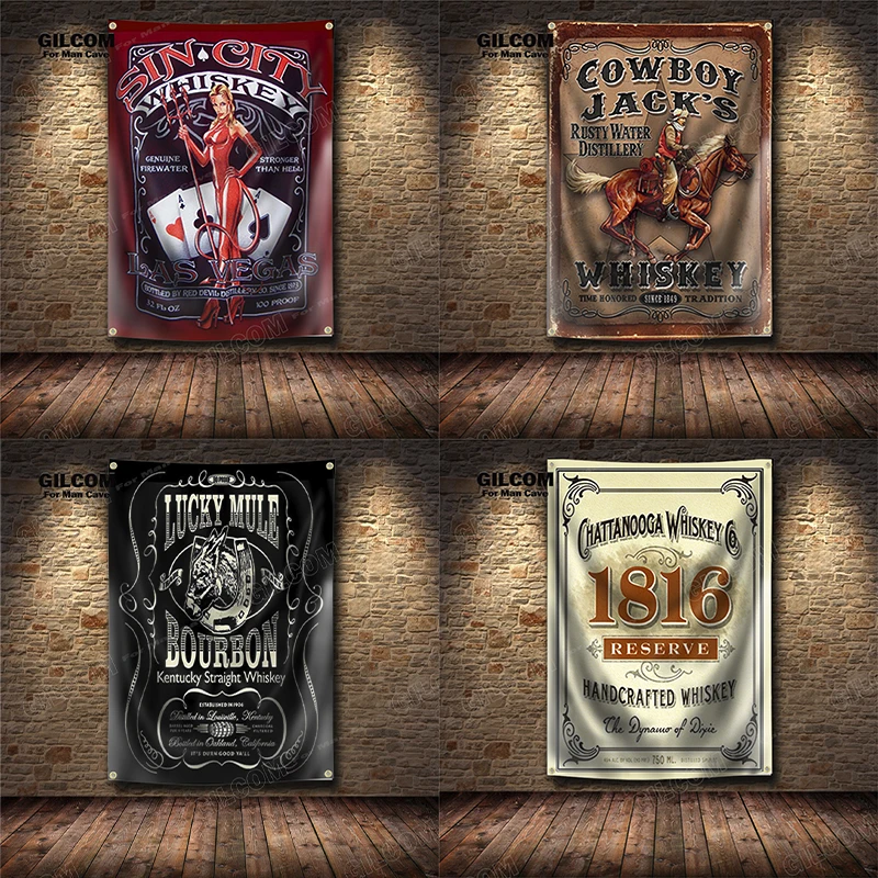 Whisky Banner Flag Old Highland Drinks Sin City Cowboy Poster Art AD Vintage Sign Party Car Man Cave Garage Pub Club Bar