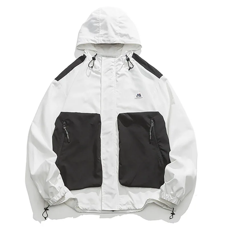 

2023 Spring Autumn New Men Outdoor Bread Bag Coat Casual Loose Hooded Jacket Contrasting Color Zipper Male Outerwear