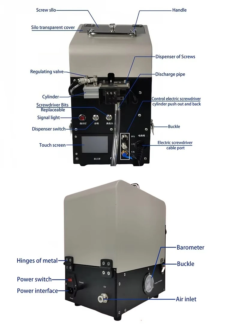 Automatic screw feeder, adjustable torque, hand-held pneumatic screw tool with automatic feeder