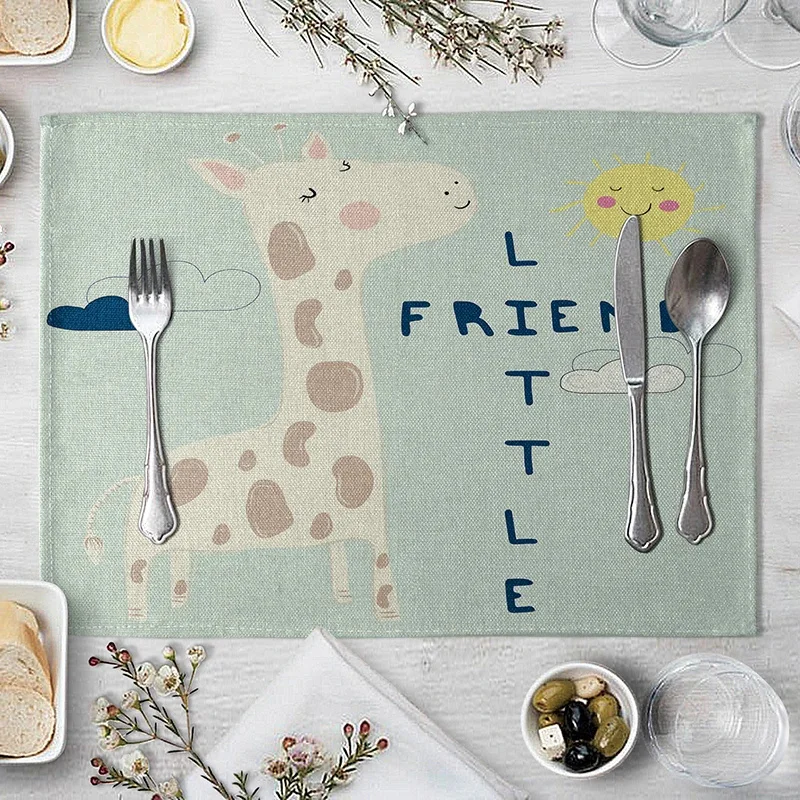 Children's Cute Animal Style Pattern Placemat Cotton Linen Fabric Table Mats Family Dinner Tableware Kitchen Table Mat 30X40cm view 3
